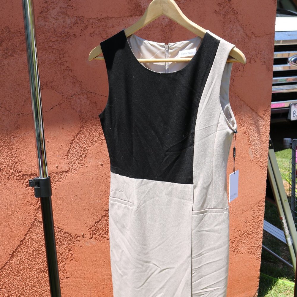 Black and Tan Faux Wrap Dress